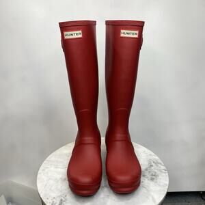 Hunter Original Tall Wellington Rain Boots Women's Sz 7 Red Matte Military